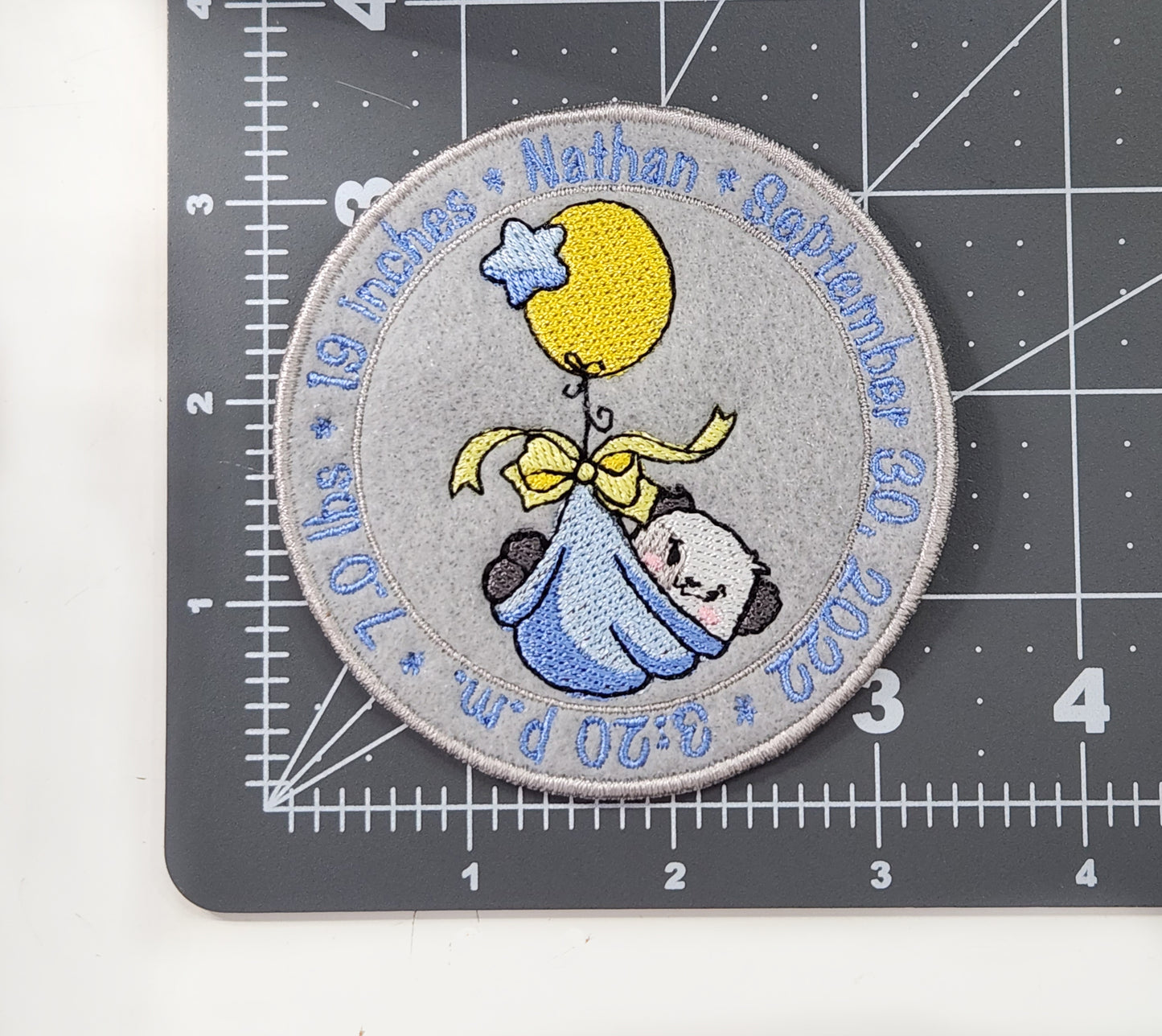 Kawaii Panda Birth Announcement Patch - Personalized Iron On Or Hook And Loop Backing