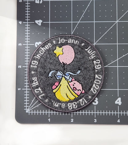 Cute Pig Birth Announcement Patch - Personalized Iron On Or Hook And Loop Backing