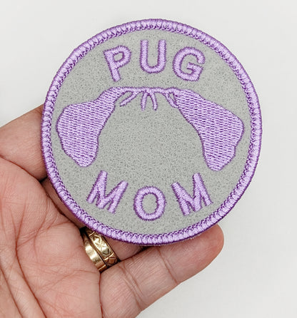 Pug Mom Patch. Pug Dad Patch - Custom Iron On Or Hook And Loop Backing