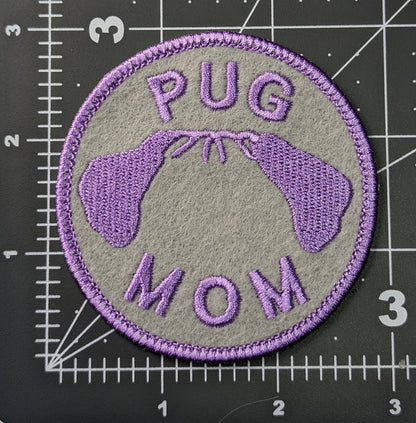 Pug Mom Patch. Pug Dad Patch - Custom Iron On Or Hook And Loop Backing