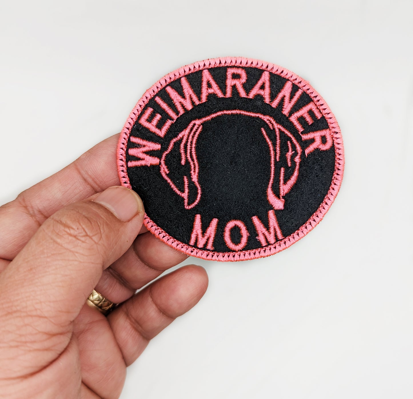 Weimaraner Mom Patch - Custom Iron On Or Hook And Loop Backing